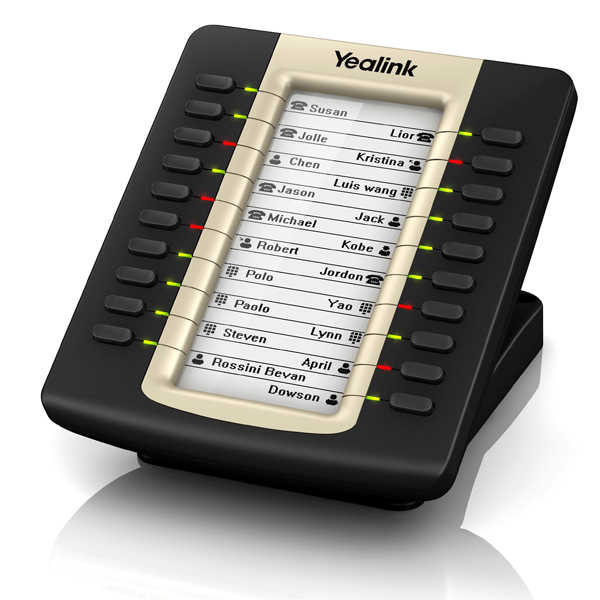 Yealink EXP39 cung cấp 20 phím lập trình có đèn báo trạng thái 2 màu, mỗi phím có thể ghi nhớ 2 số máy nhánh nên lễ tân có thể thực hiện, chuyển cuộc gọi dễ dàng đến 40 máy nhánh trong nội bộ dễ dàng.
